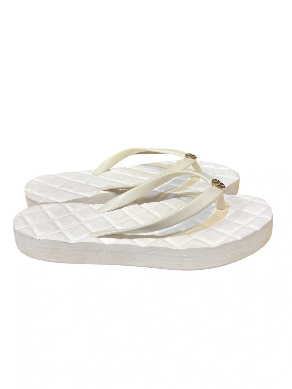 Tory Burch Willa Ivory Quilted Platform Thong Sandals with Gold Logo 8